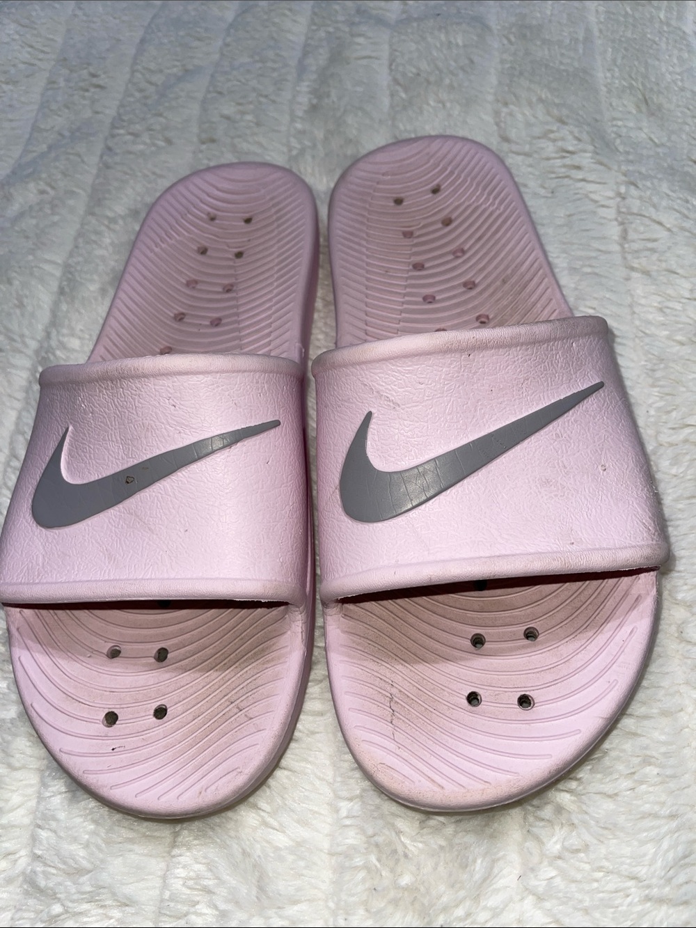 Nike Pink Slide Sandals with Silver Swoosh
